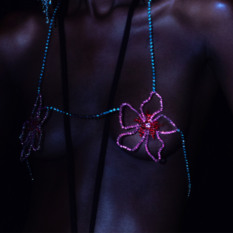 Women Fashion Jewellery - Stonefans Pink Flower Chest Chain Jewellery