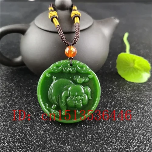 Women Fashion Jewellery - Natural Green Chinese Pig Carved Jade