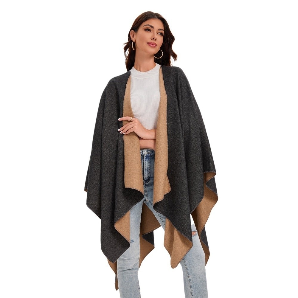 Women'S Fashion Poncho - Warm Coat Plaid Design Travel Shawl