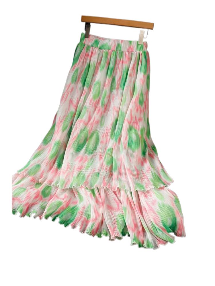 Pleated Skirt Women - 2026 Fashion Sweet Floral Print Chiffon