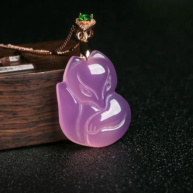 Women Fashion Jewellery - Natural Purple Agate Fox Pendant Necklace