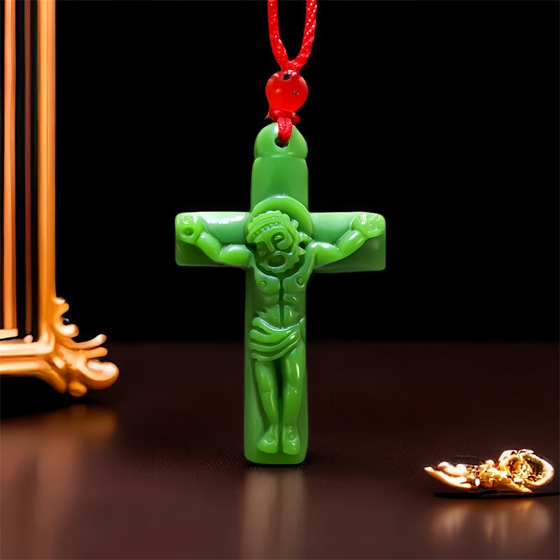 Women Fashion Jewellery - Green Real Jade Cross Pendant Necklace