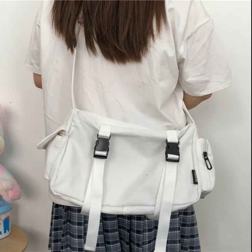 Canvas Tote Bag - Black Crossbody Bags Women Design Pockets