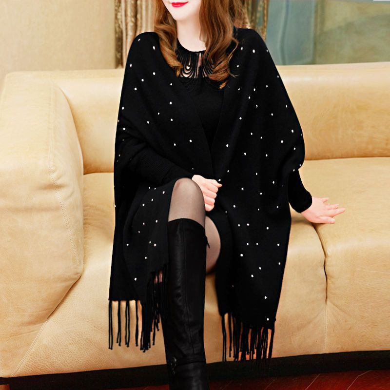 Women'S Fashion Poncho - 4 Colors Soild Cloak Oversize Beading