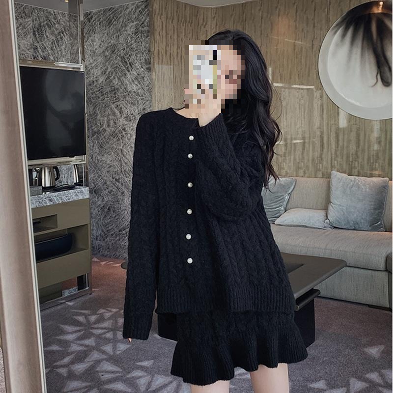 Pleated Skirt Women - PremiumKoreanWinterStyle Set Thick Textured Knit Set