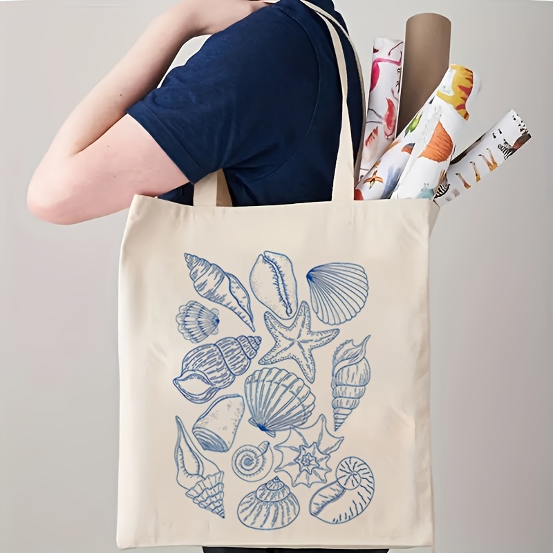 Canvas Tote Bag - 2026 Starfish and Shell Pattern Canvas